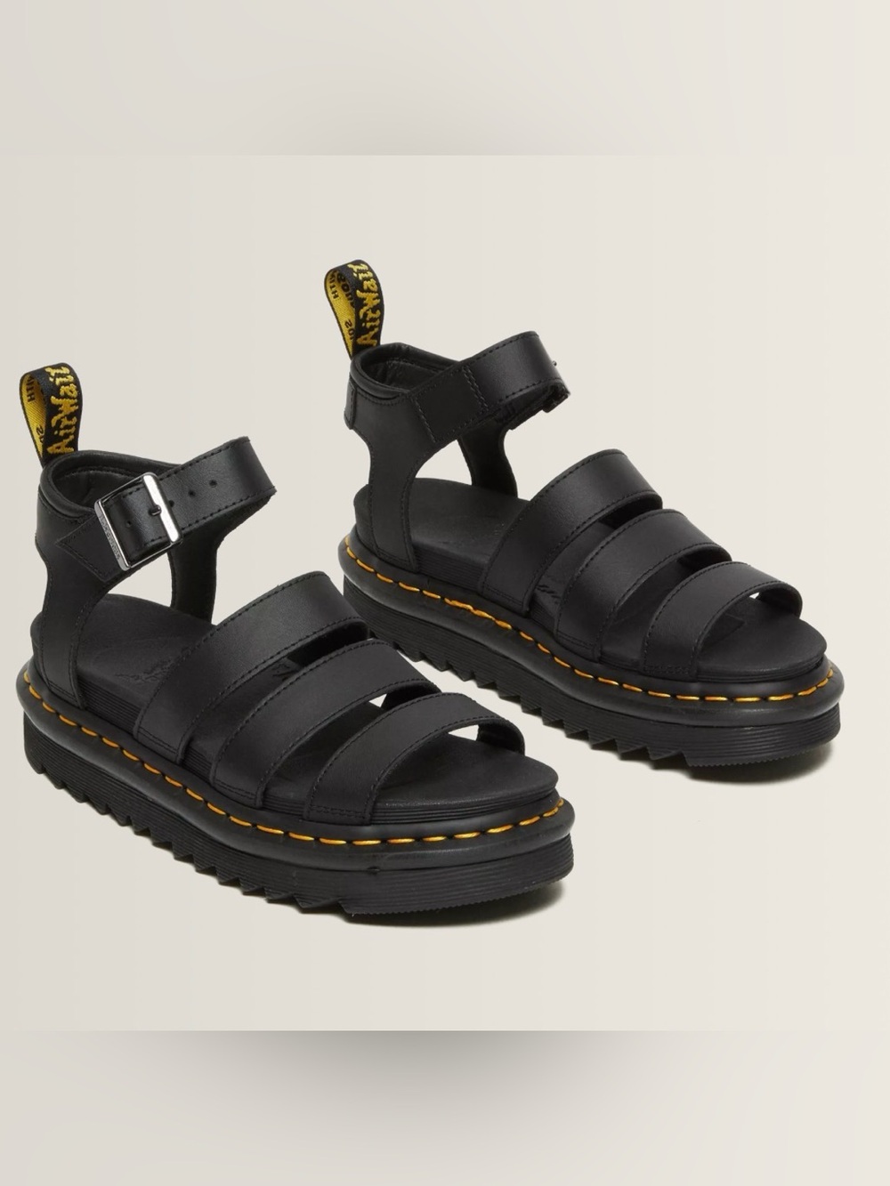 Dr. Martens Blaire Black Leather Platform Sandals — Women’s US 8